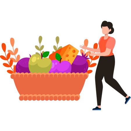 Girl is showing fruit basket  Illustration