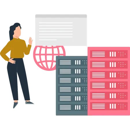 Girl is showing global database servers  Illustration