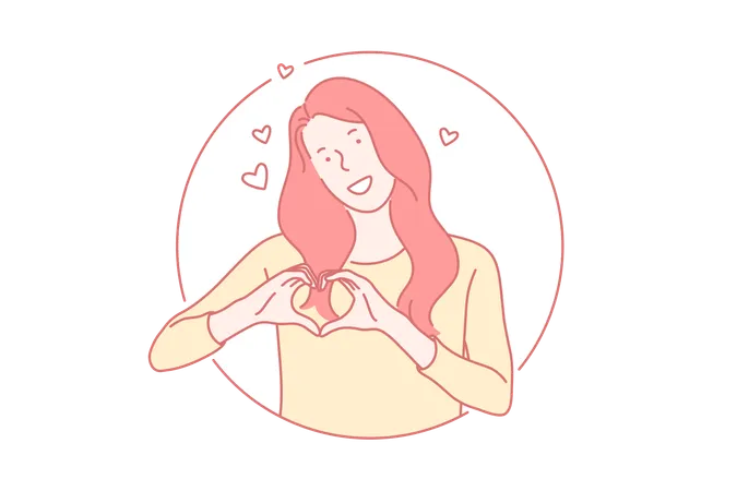 Girls Showing Heart With Hands Concept Hands Gesturing Love Sign Relationships Valentines Day Celebration Romantic Feelings Expression Tenderness Happiness Simple Flat Vector Illustration