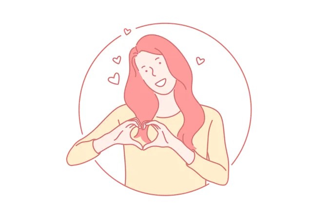 Girl is showing heart shaped hand  Illustration