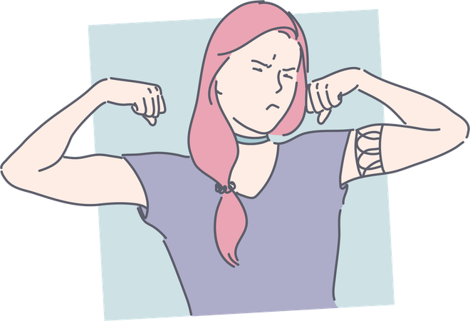 Girl is showing her biceps  イラスト