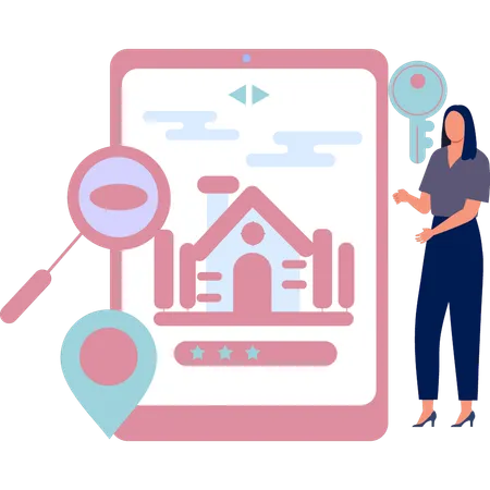 Girl is showing house for sale online  Illustration