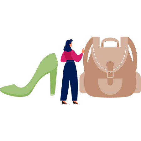 Girl is showing leather bag  Illustration