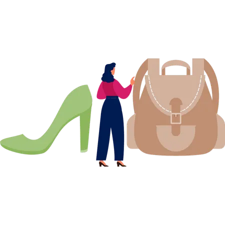 Girl is showing leather bag  Illustration