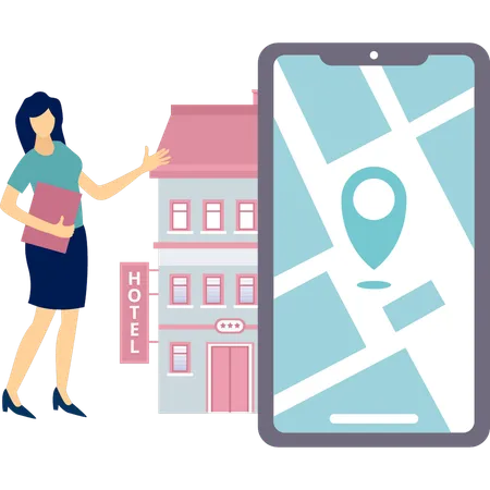 Girl Showing Location Pin On Mobile Illustration