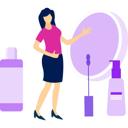 Girl is showing mascara and lotion  Illustration