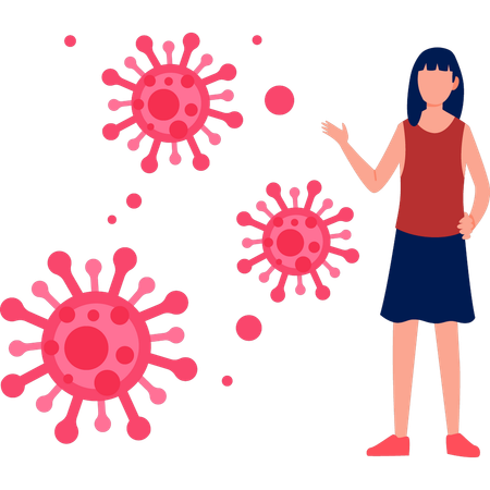 Girl is showing microorganism  イラスト