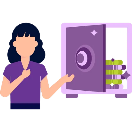 Girl is showing money locker  Illustration