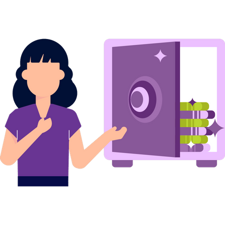 Girl is showing money locker  Illustration