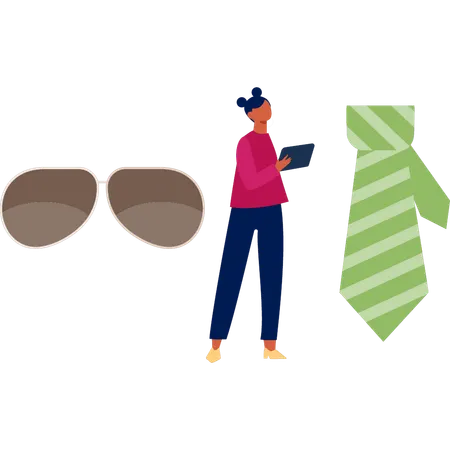 Girl is showing office tie  Illustration