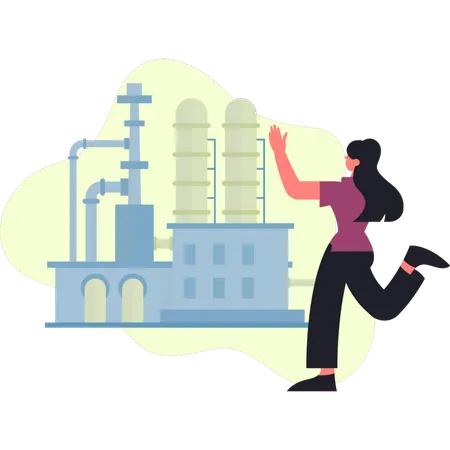 Girl is showing oil industry  Illustration