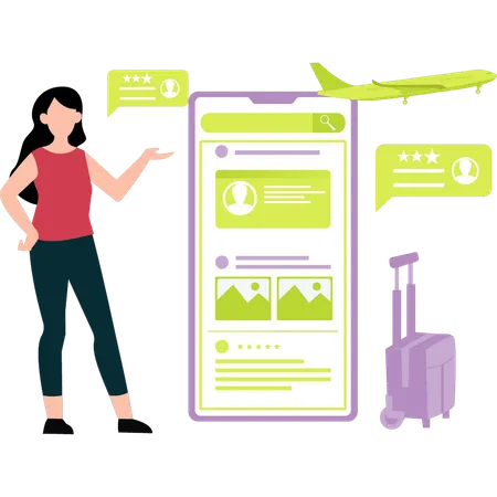 Girl Is Giving Online Travel Booking Illustration