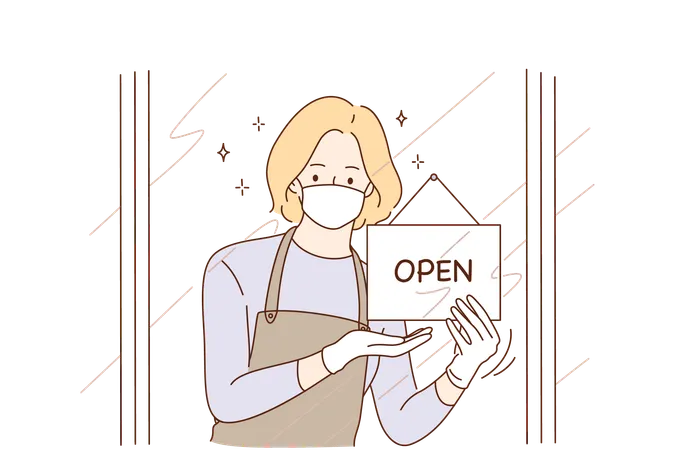 Girl is showing open signboard  Illustration