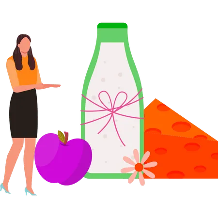 A Girl Is Showing Packed Fruits Illustration