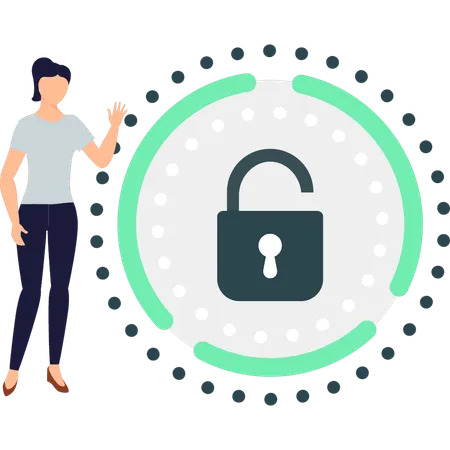 Girl Is Showing Lock Password Security Illustration