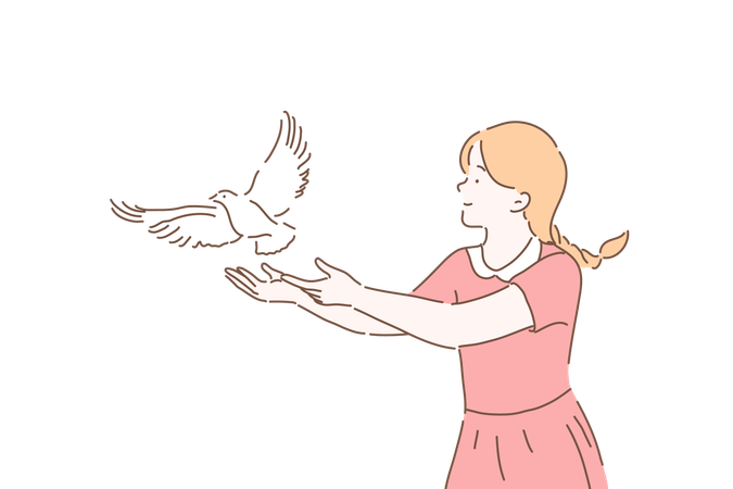 Girl is showing peace symbol  イラスト