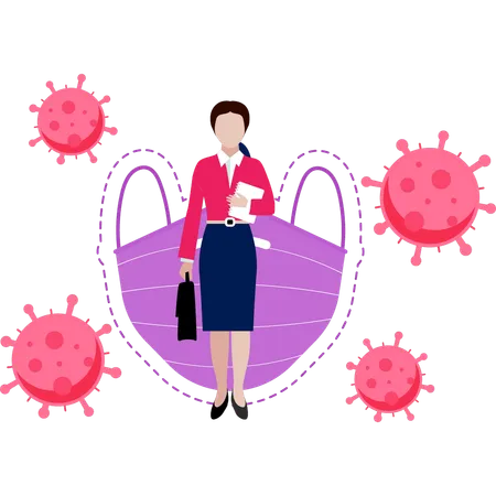 Girl is showing protection from virus through mask  Illustration