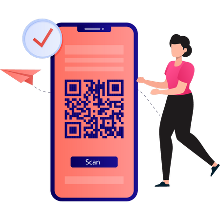 Girl is showing QR code on mobile  Illustration