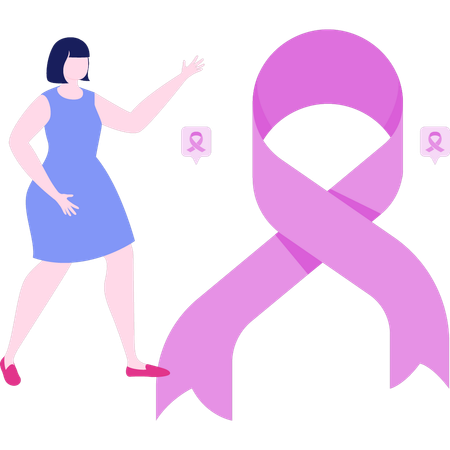 Girl is showing ribbon for breast cancer  Illustration