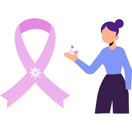 The Girl Is Showing Ribbon For Breast Cancer Illustration