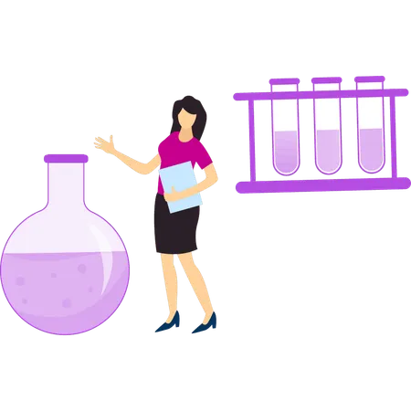 Girl is showing round bottom flask  Illustration