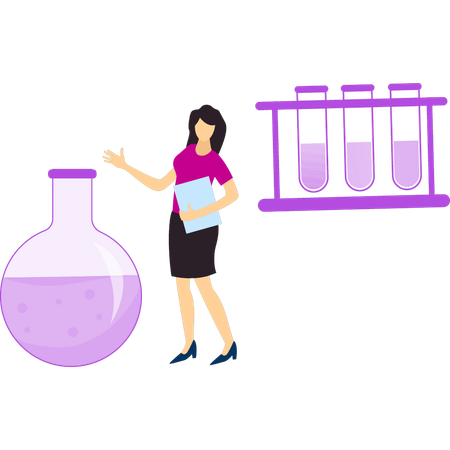 Girl is showing round bottom flask  Illustration