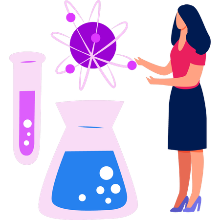 Girl is showing the atomic molecule  イラスト