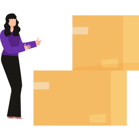 Girl is showing the cardboard parcel  イラスト