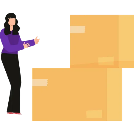 The Girl Is Showing The Cardboard Parcel イラスト