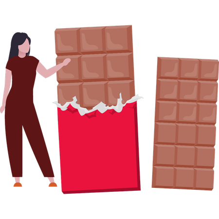 Girl is showing the chocolate bar  Illustration