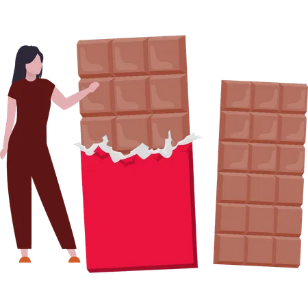 Girl is showing the chocolate bar  Illustration