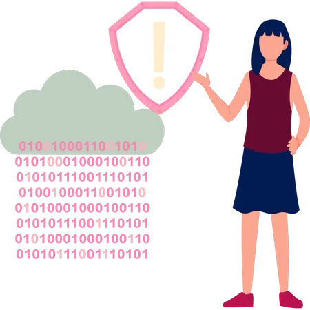 Girl is showing the cloud binary coding  Illustration