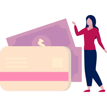 Girl is showing the credit card  Illustration