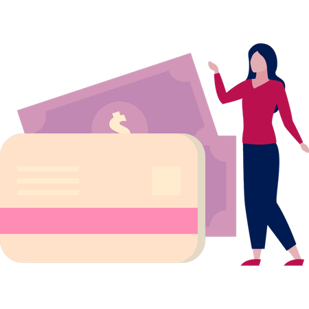 Girl is showing the credit card  Illustration