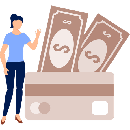 Girl is showing the currency notes  Illustration
