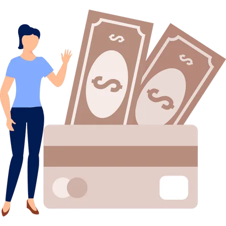 Girl is showing the currency notes  イラスト