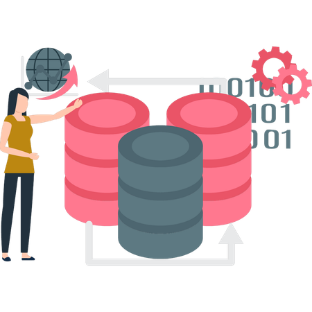 Girl is showing the database servers  Illustration