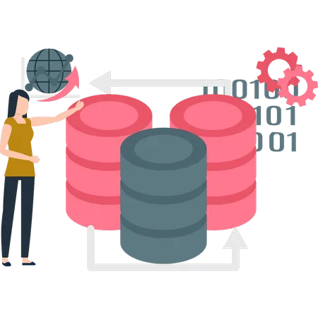 Girl is showing the database servers  Illustration