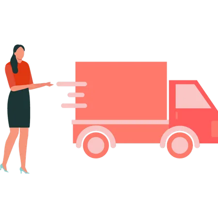 Girl is showing the delivery truck  Illustration