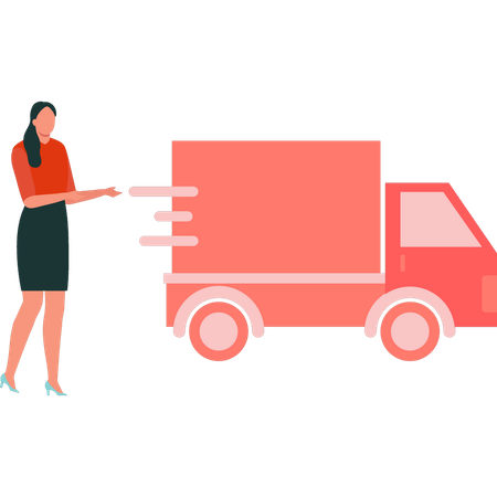 Girl is showing the delivery truck  Illustration