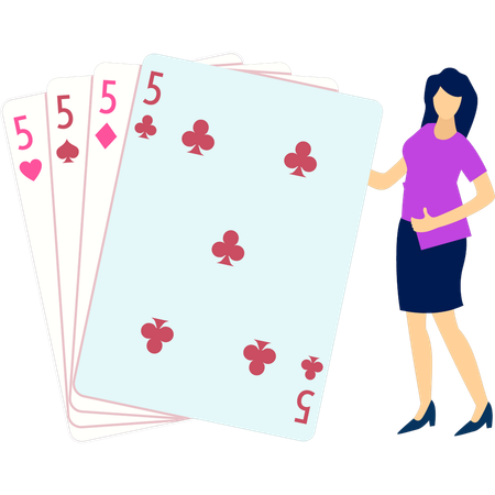 Girl is showing the different casino cards  Illustration