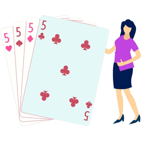A Girl Is Showing The Different Casino Cards Illustration