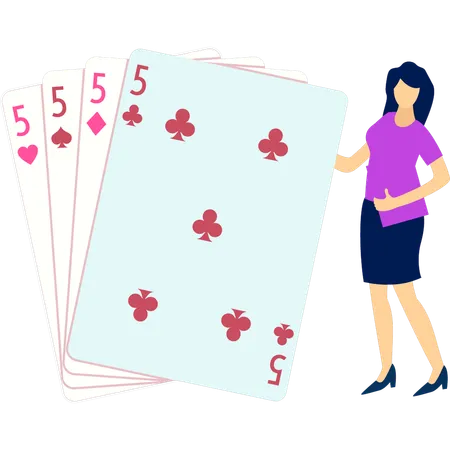 Girl is showing the different casino cards  Illustration