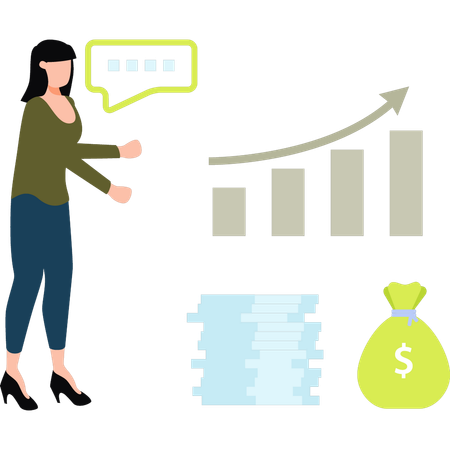Girl is showing the financial business graph  Illustration