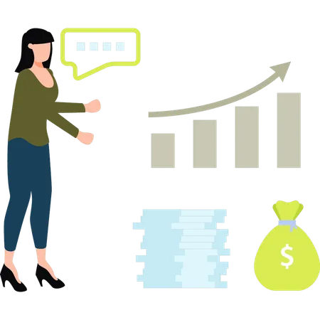 Girl is showing the financial business graph  Illustration