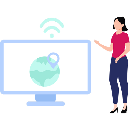 Girl is showing the global Wi-Fi location  Illustration