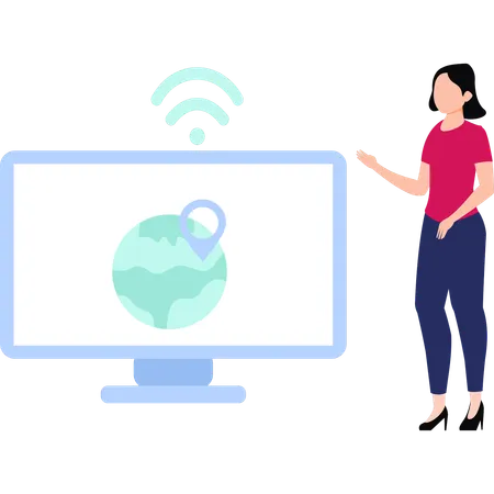 Girl is showing the global Wi-Fi location  Illustration