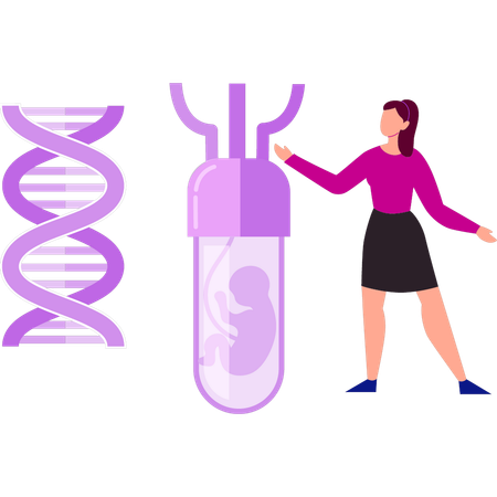 Girl is showing the growth of DNA  Illustration