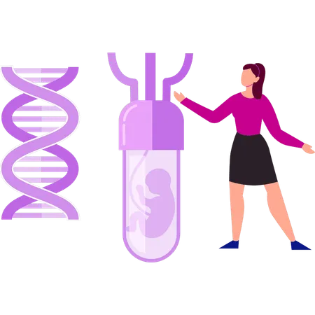 The Girl Is Showing The Growth Of DNA Illustration