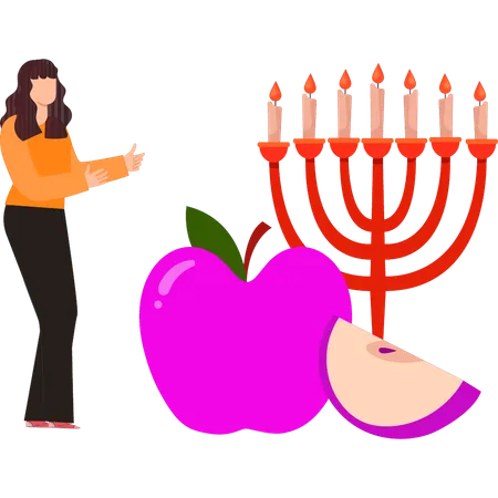 Girl is showing the hanukkah candle stand  Illustration